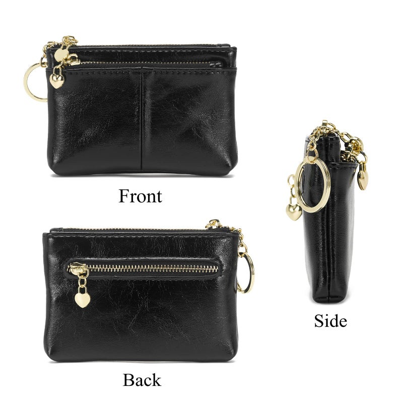 ZOOEASS Women PU Leather Zip Mini Coin Purse With Key Ring Triple Zipper Card Holder Wallet(Black) - Image 4